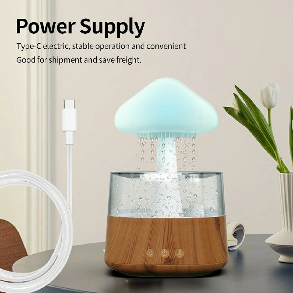 USB Colorful Night Lights Air Humidifier Mushroom Rain Aroma Diffuser Rain Cloud Smell Distributor Relax Water Drops Sounds