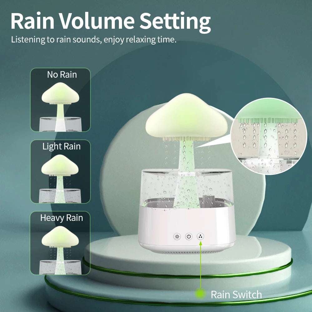 USB Colorful Night Lights Air Humidifier Mushroom Rain Aroma Diffuser Rain Cloud Smell Distributor Relax Water Drops Sounds